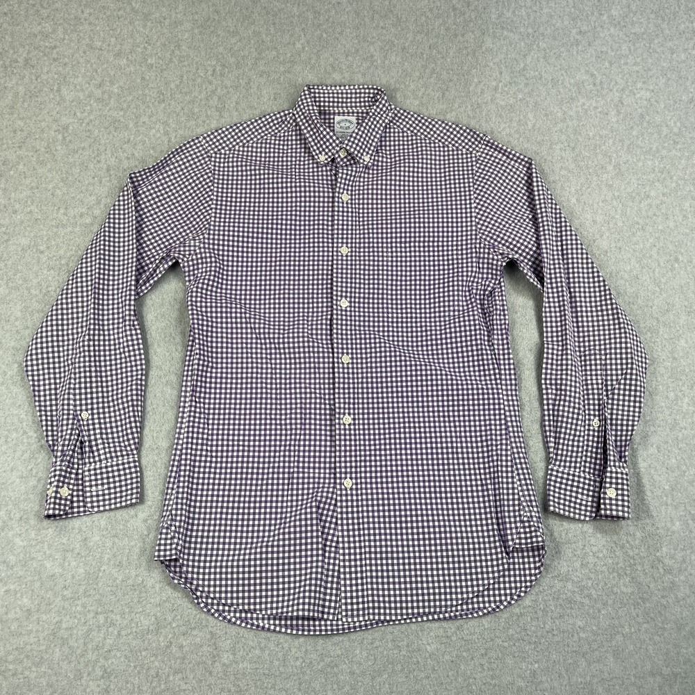 Brooks Brothers Original Polo Shirt Mens Small Blue Check Long Sleeve Slim Fit